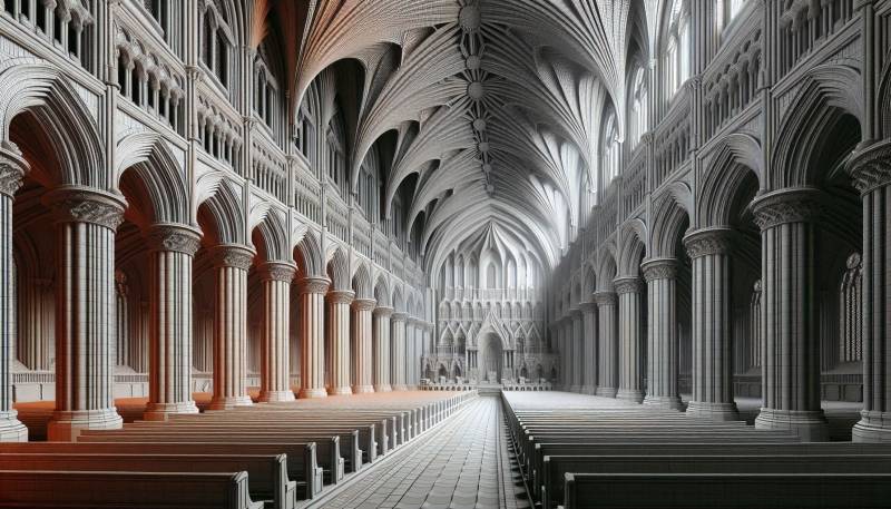 Intérieur de cathédrale modélisé en 3D
